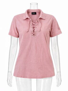 Bogner peach lace up athletic polo in pink size Large